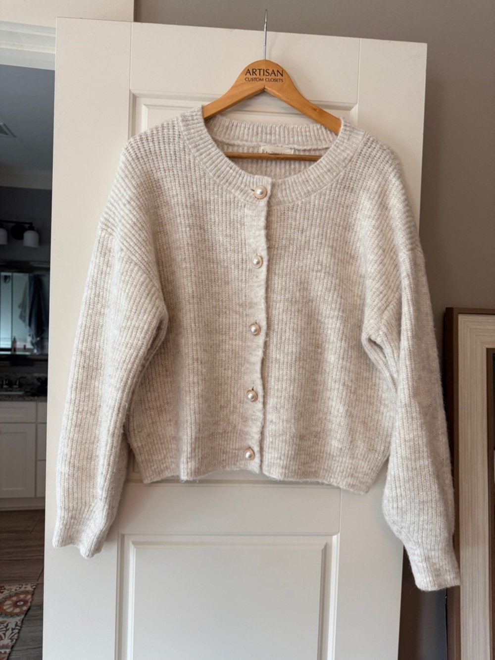 By Together Cream Ribbed Button Front Cardigan